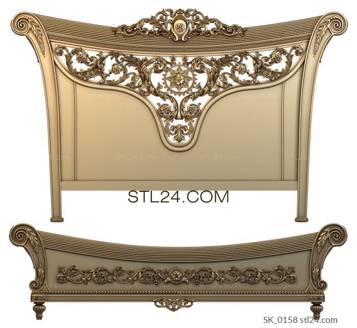 Headboard (Bed with high carved headboard in classicism style, SK_0158) 3D models for cnc